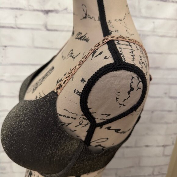 Victoria's Secret Size 38D Bra T Shirt Push Up Full Coverage‎ Black Gold Leopard - Picture 2 of 8